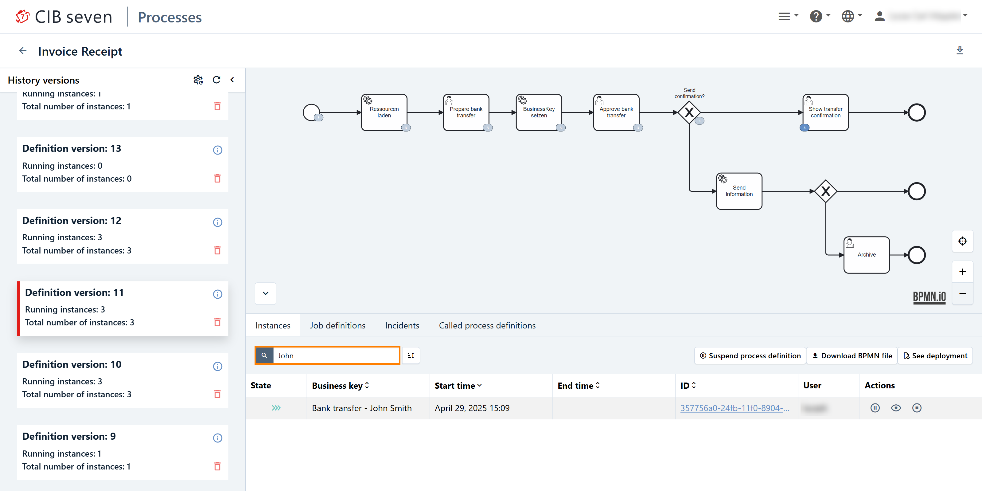 Process Definition View: Filter